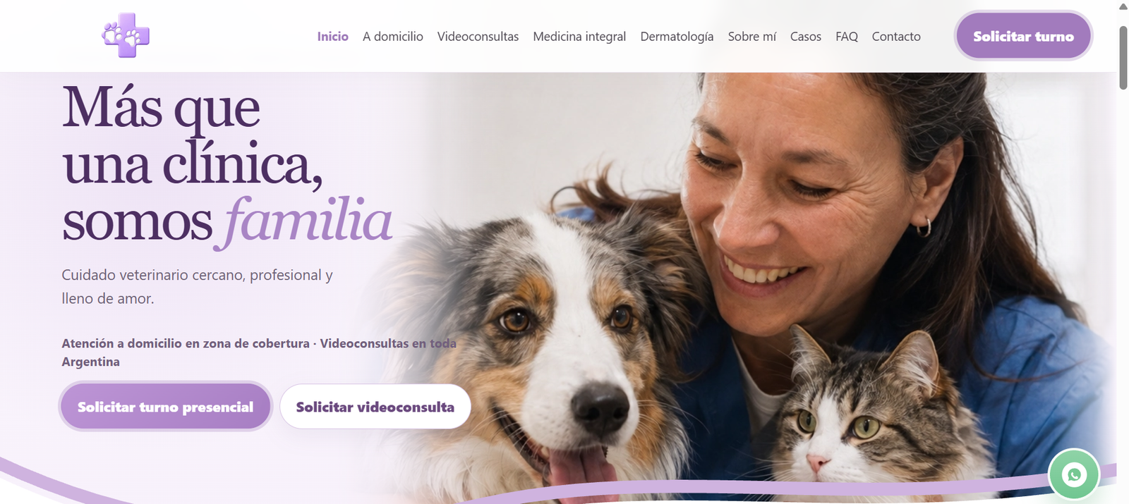 Vista de inicio del sitio de Veterinaria Dermatológica